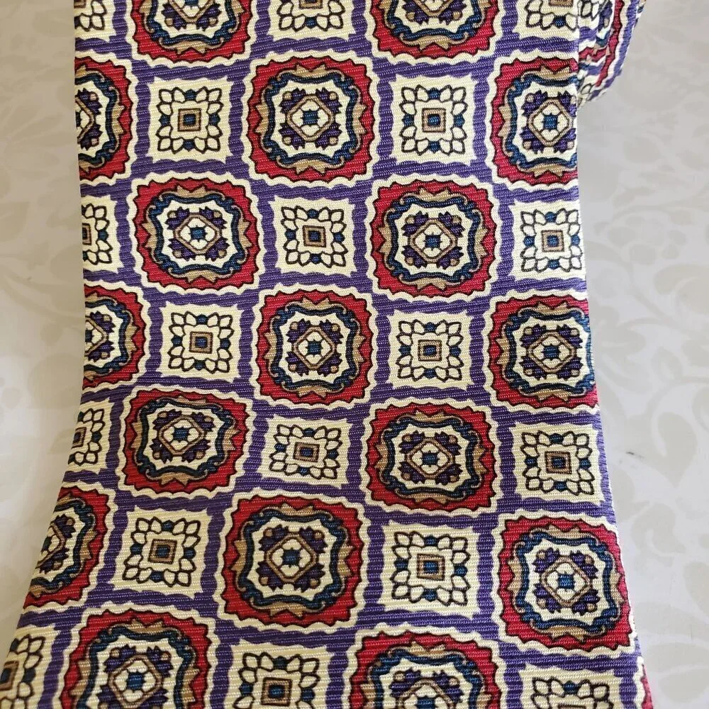 Vintage Liberty of London 100% Silk Tie Red Blue Beige Mens Necktie